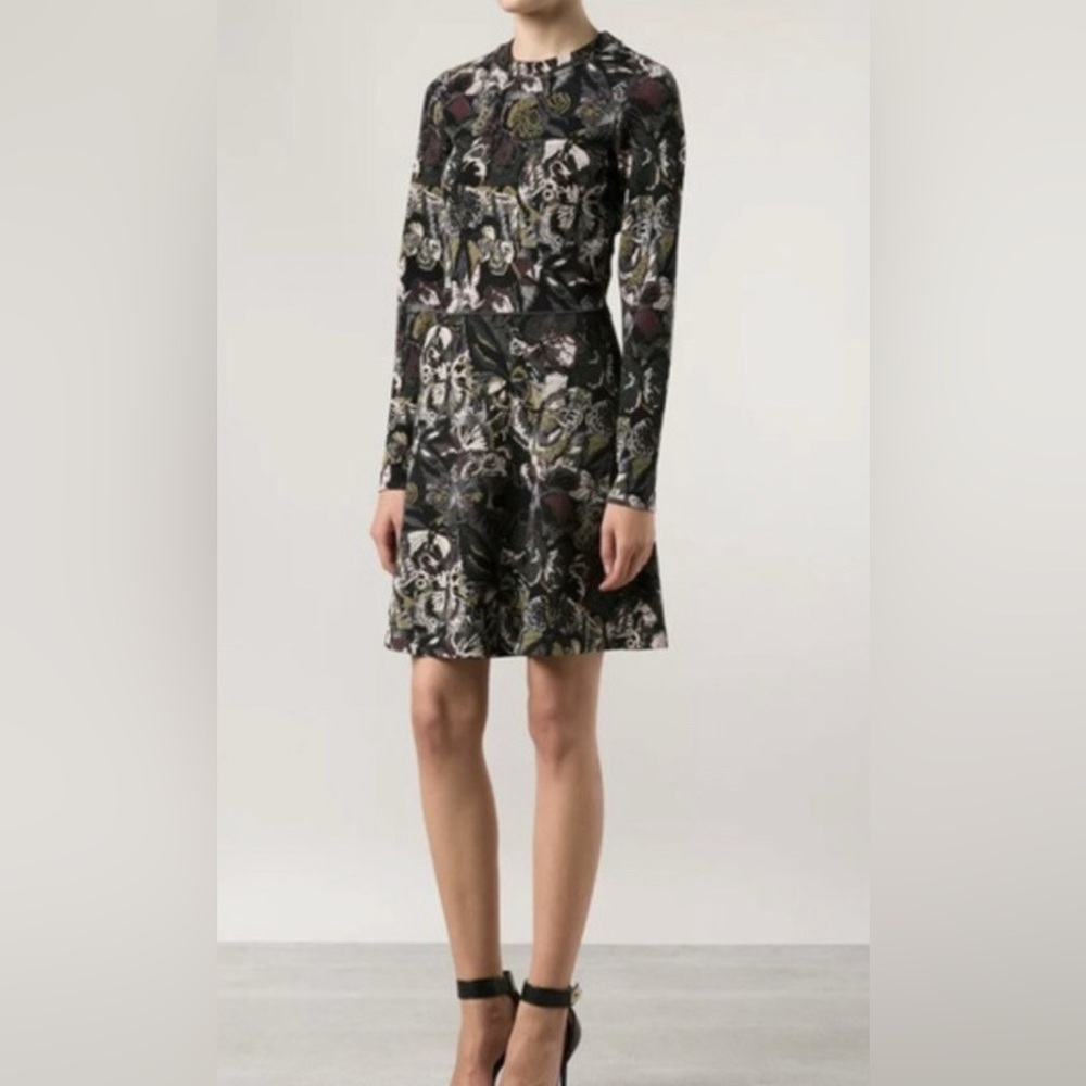 Valentino Garavani Black and Gray Floral Long Sleeve Dress